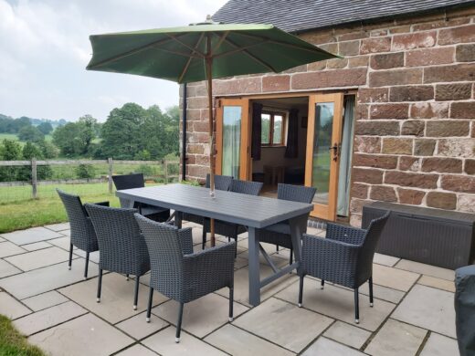 Patio area with table, chairs and great views